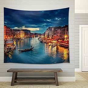 View on Grand Canal from Rialto Bridge at Dusk, Venice, Italy - Fabric Wall Tapestry Home Decor - 51x60 inches