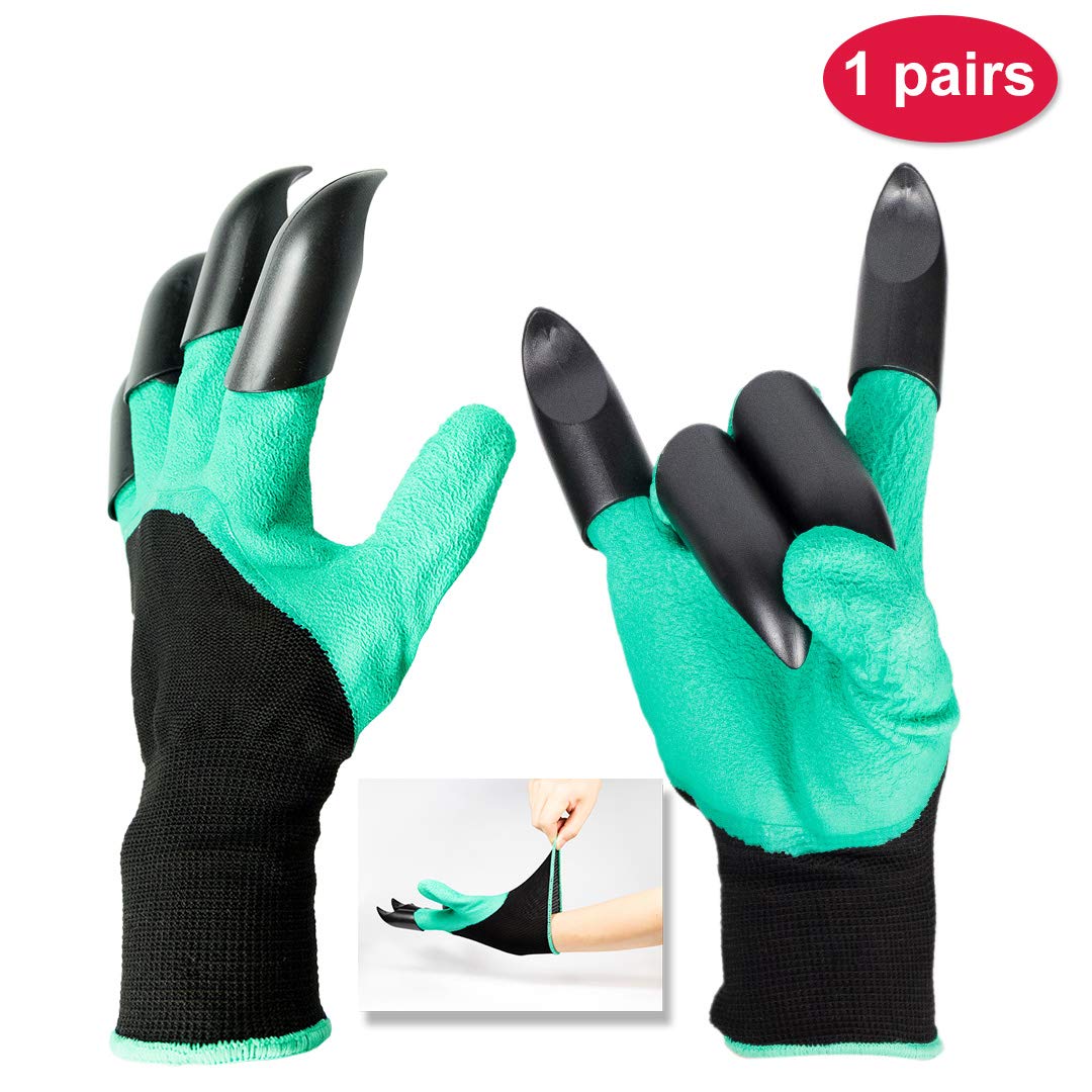 Gardening Gloves With Claws, Textured Rubber Latex Coated Grip Work Gloves Best Digging Garden Tools For Women Men Green Black 1 Pair