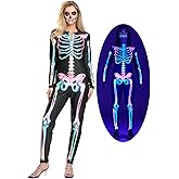 Seasons Women's Halloween Skeleton Costume, Double-Sided Colourful Pattern, Black Light Reactive