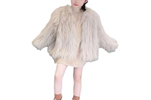 Girls F𝐚ux-F𝐮r Jacket Winter Lightweight Fuzzy Coats Kids Warm Trendy Furry Jackets Long Sleeve Thick Outerwear
