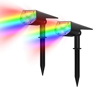 RGB Solar Powered Landscape Spotlights, LED Landscape Lights Color Changing,Waterproof Wall Lights Outdoor for Lawn, Patio, Yard, Garden, Deck Driveway, Pool, 2 Packs