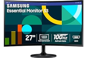 Samsung 27" Essential S3 (S36GD) Curved Monitor - FHD, 1800R Curved Screen, 100Hz, Eye Saver Mode, Game Mode, HDMI D-sub, LS27D36CGANXZA