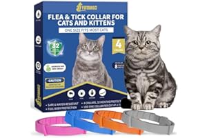 YOTANGO 4 Pack Flea Collar for Cats, 32 Months Flea and Tick Prevention for Cats, Waterproof Cat Flea Collar, Natural Cat Flea and Tick Treatment, Adjustable Flea and Tick Collar for Cats Kittens(4 Colors)