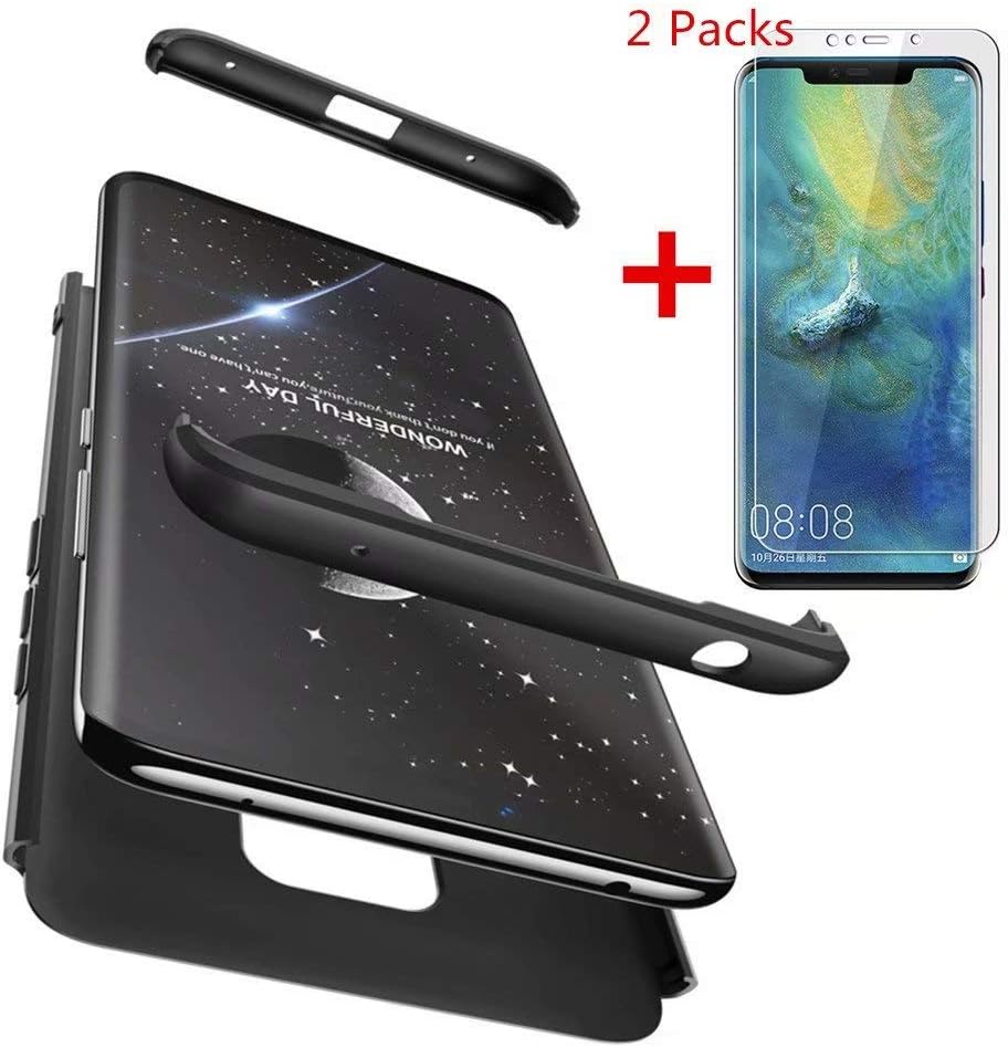 AILZH 360 degree cover compatible with Huawei mate 20 pro Case+【2*soft HD screen protector】360 degree Cover Anti-Shock 360°Full Body Protective Anti-Scratch Matte Bumper(black)