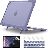 Batianda Heavy Duty Case for MacBook Pro 13 inch 2020 2022 M1/M2 Chip Model A2338 A2289 A2251, Ergonomic Foldable Kickstand (Holds 22lbs) Matte Translucent Protective Cover Keyboard Skin,Lavender Gray