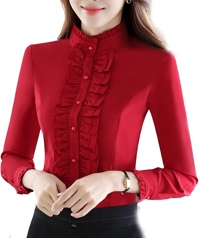 Autumn Formal Long Sleeve Women Red Shirt Ol Elegant