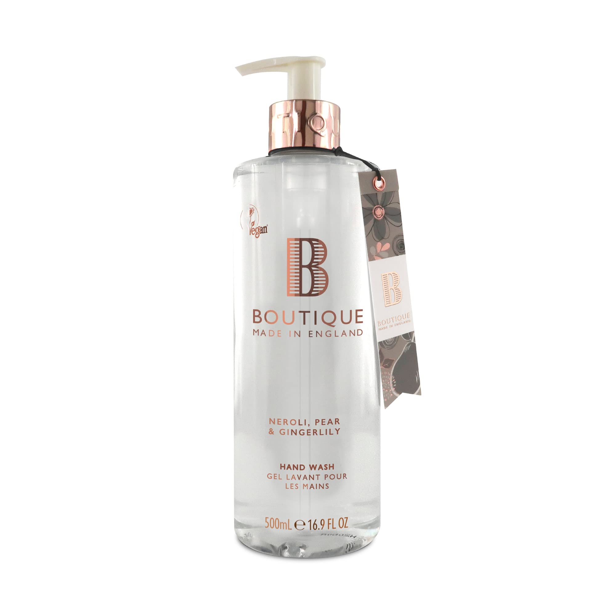 Boutique Neroli, Pear & Gingerlily Hand Wash 500ml Refreshing Liquid Soap - Essential Oils - Vegan and Cruelty Free, No SLS or Parabens - Made In England