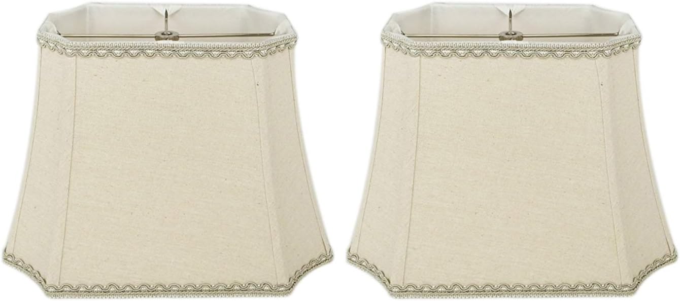 Mestar Decor Bell Rectangle Cut Corner Linen Lampshade with Lace Trim (Spider) (Pack of 2)