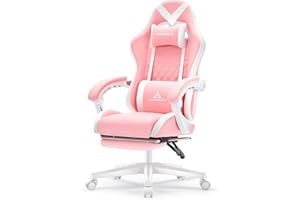 TUKAKA Pink Gaming Chair,Ergonomic Massage Computer Office Desk Chair with Footrest,Pocket Spring Cushion,Reclining Leather Adjustable Gamer Chair with Headrest and Lumbar Support,Pink