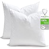 TOPGREEN Feathers Down Throw Pillow Inserts 24x24, Set of 2, 100% Organic Cotton Shell, Soft Decorative Square Pillow Insert for Living Room Sofa, Couch, or Bed (White)