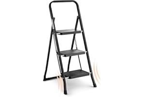 ALPURLAD 3 Step Ladder with Wide Anti-Slip Pedal, 330lbs Heavy Duty Foldable Step Stools for Adults Small Step Ladders with Anti-Shaking Design for Home Kitchen Closet Matte Black Lightweight 3 Step Stool