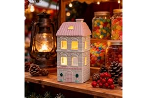 Christmas Village House Light Up Decorations, White Ceramic House Decor with Lights, Light Up Christmas Winter Village Houses
