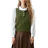 EVAZOU Women's Boho Western Knit Vest, Square Collar Button Cropped Sleeveless Pullover Sweater