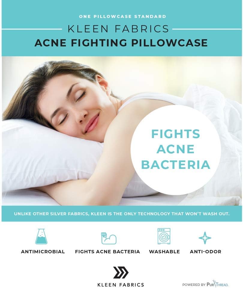Kleen Fabrics Acne Fighting Antimicrobial Pillowcase with PurThread Silver Technology, White, 1 Standard Pillowcase