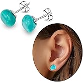 Turquoise Earrings for Women, Stainless Steel Raw Turquoise Jewelry as Handmade Stud Earrings, Genuine Turquoise Post Earrings for Sensitive Ears as Birthday Jewelry.