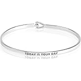 SM Inspirational Positive Message Engraved Thin Cuff Bangle Bracelets for Women (TODAY IS YOUR DAY - Silver)