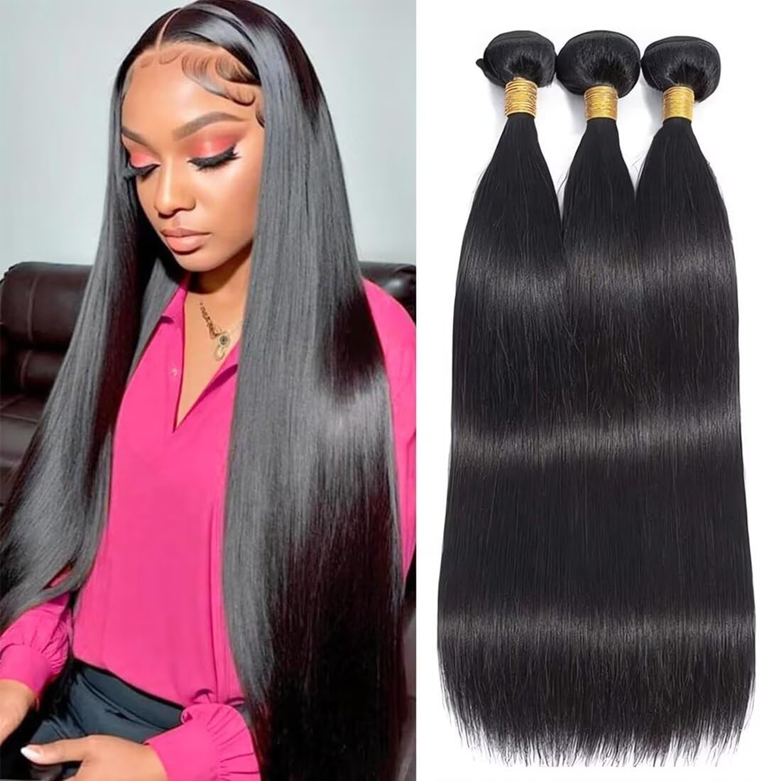 Human Hair Bundles 20 20 20 Inch 12A Brazilian Straight Human Hair Bundles 100% Unprocessed Virgin Weave 3 Bundles Human Hair Double Weft Hair Bundles Natural Color