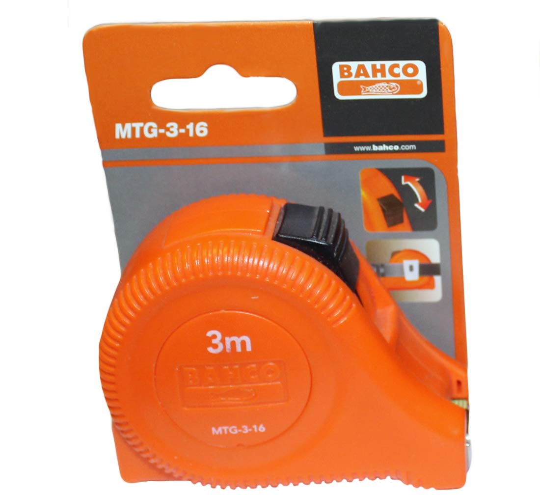 Bahco MTG-3-16 Metric Measuring Tape with Lock Button, Multi-Colour, 3 m