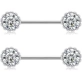 Melighting 14G Nipple Rings Shiny Clear CZ Dainty 316L Surgical Steel Nipple Piercing Barbell Nipple Bars Nipple Piercing Jewelry for Women Men