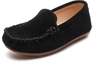 PPXID Girls Boys Lightweight Suede Slip-on Loafers Non Slip Moccasin Flat Boat Dress Shoes