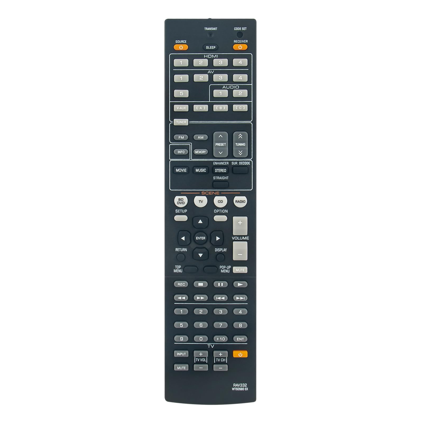 AULCMEET Replacement Remote Control RAV332 WT92680EX Fit for Yamaha AV Receiver RX-V371 RX-V567 HTR-6240BL HTR-6240 RX-V377 RAV331 WT92670