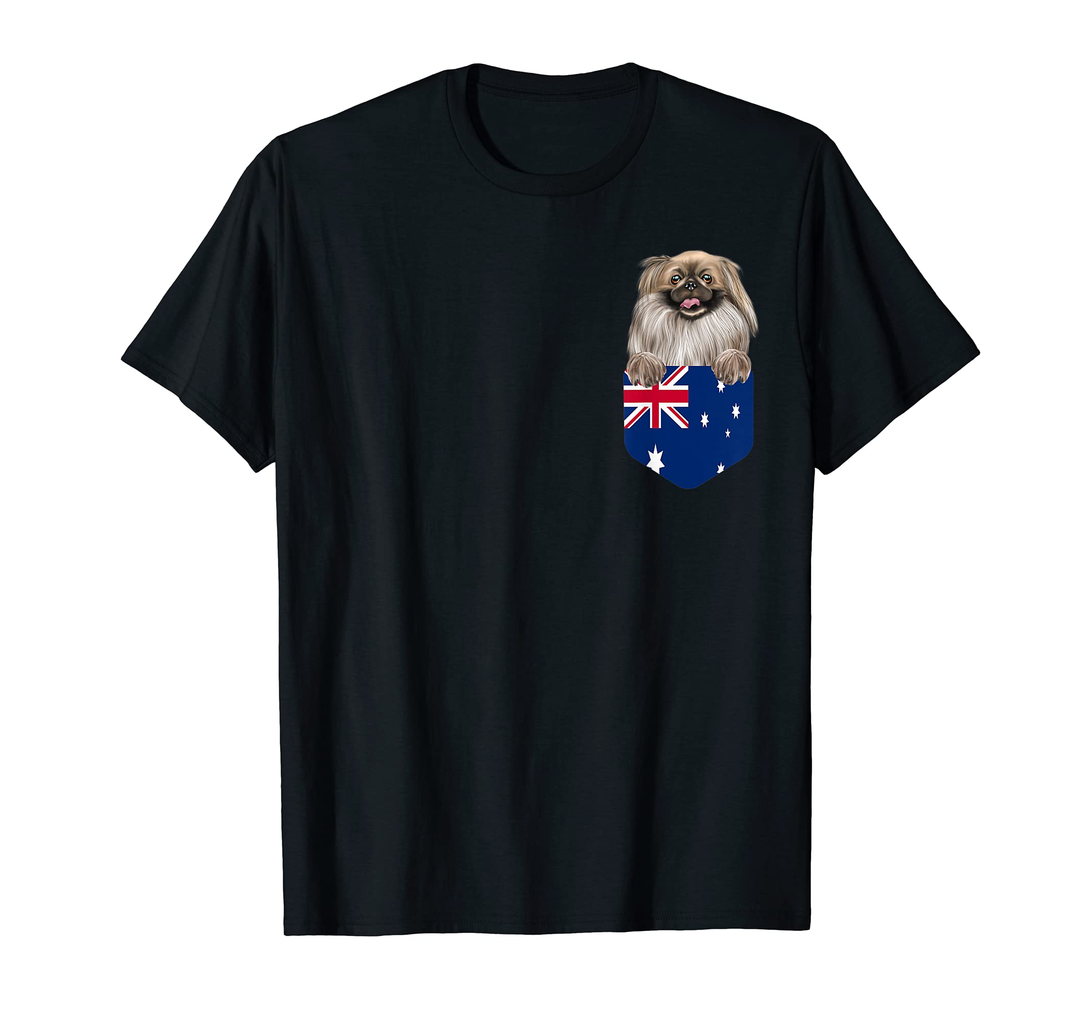 Australia Flag Pekingese Dog In Pocket T-Shirt
