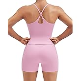 SUUKSESS Women 2 Piece Workout Sets Padded Yoga Tank Top High Waisted Biker Shorts with Pockets
