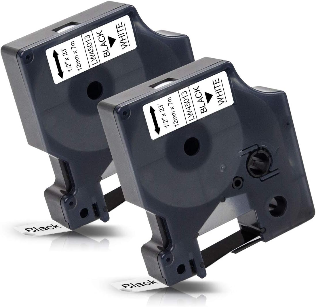 Labelwell 2X Replacement Labeling 12mm Tape Compatible for Dymo 45013 S0720530 Black on White for Dymo LabelManager 160 210D 360D 280 420P Labelpoint 250 150 100 Labelwriter 450 Duo Label Maker
