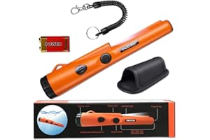 PUDIBE Pinpoint Metal Detector Pinpointer - Fully Waterproof with Orange Color Include a 9V Battery 360 Search Treasure Pinpointing Finder Probe with Belt Holster for Adults and Kids(Three Mode)
