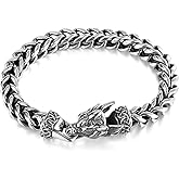 NewHuajiava Dragon Head Bracelet Men's Stainless Steel Braided Chain Bracelet Fashion Accessories Daily Wear