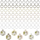 PH PandaHall 112pcs 7 Colors Hexagon Bezel Pendants 20x15mm Open Back Charms Hollow Frame Pendants for DIY Resin Epoxy Resin Earring Bracelet Necklace Jewelry Making