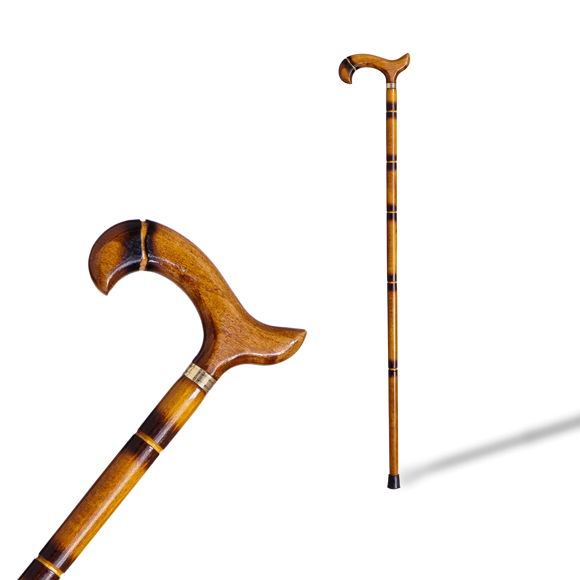 S & B Support Stick Made of Wood, Decorated with Stripes 92 cm, Heavy Duty (613) Caminar Stick Elderly, Ancient, Brown