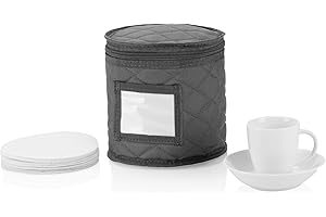 STOZU 5" Saucer Storage Case - China Storage Container - Stackable With Padded Interior to Store your Dinnerware Dishes - 12 Felt Dividers Included - Gray - Great for Small Plates, Bowls, Appetizer Plates