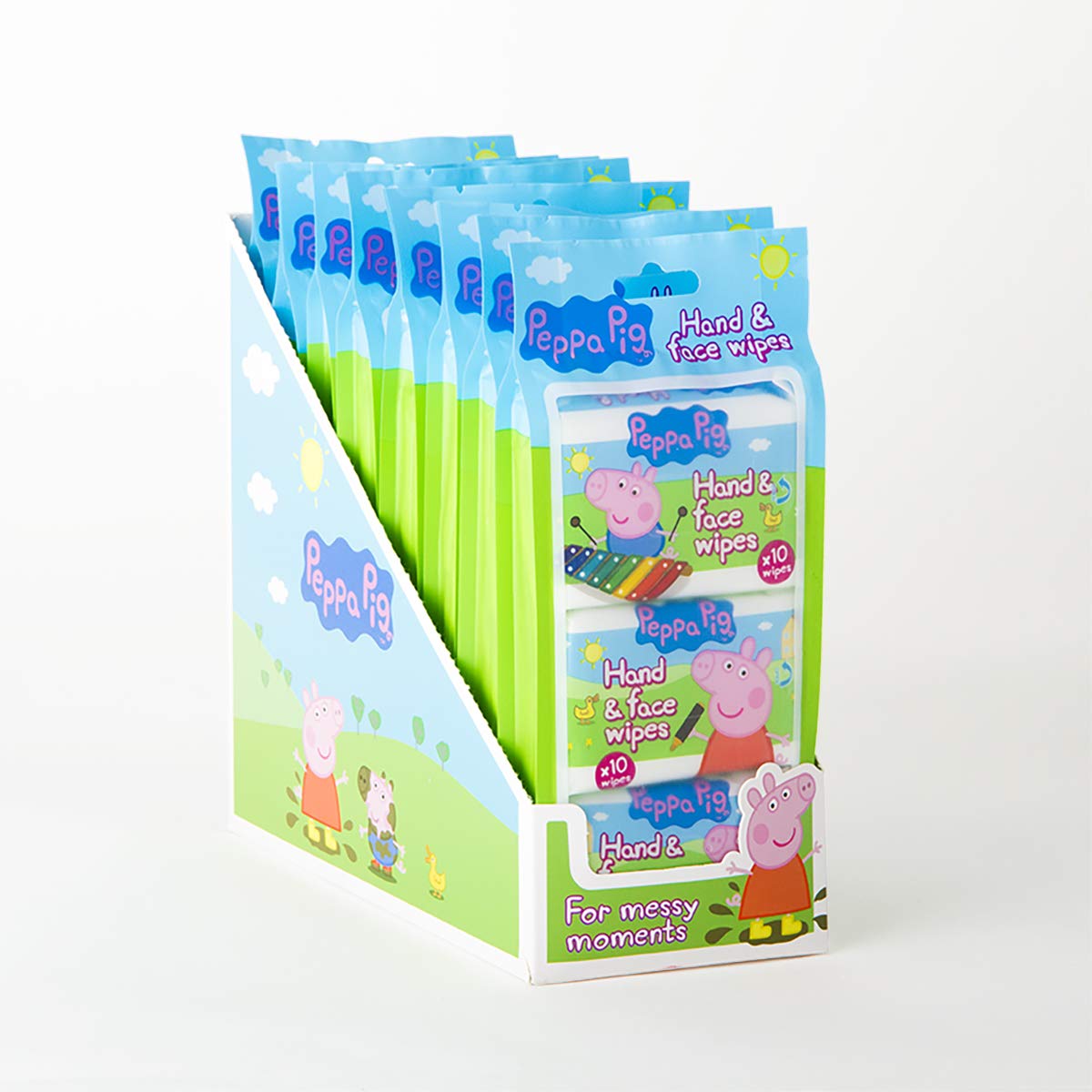 Jellyworks, Peppa Pig Hand & Face Wipes / 8 Triple Packs / x8 x3 x10 = 240 Wipes/No Fragrance/No Sulfates/No Parabens/No Dyes/Gentle Formula