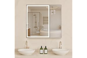 VEVOR Lighted Medicine Cabinet with Mirror, 30 x 28 in Recessed or Wall Mount, 3 Color Dimmable LED Bathroom Medicine Cabinet