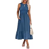 ANRABESS Women Midi Dresses 2026 Summer Casual Sleeveless Sundress High Neck Tank Top Racerback Flowy Beach Dress ＆ Pockets