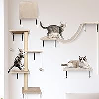 Almcmy Cat Wall Furniture, 4 Pcs Wall-Mounted Cat Climber Set, Cat Tree with Scratching Post, House, Bridge, Floating Kitty P