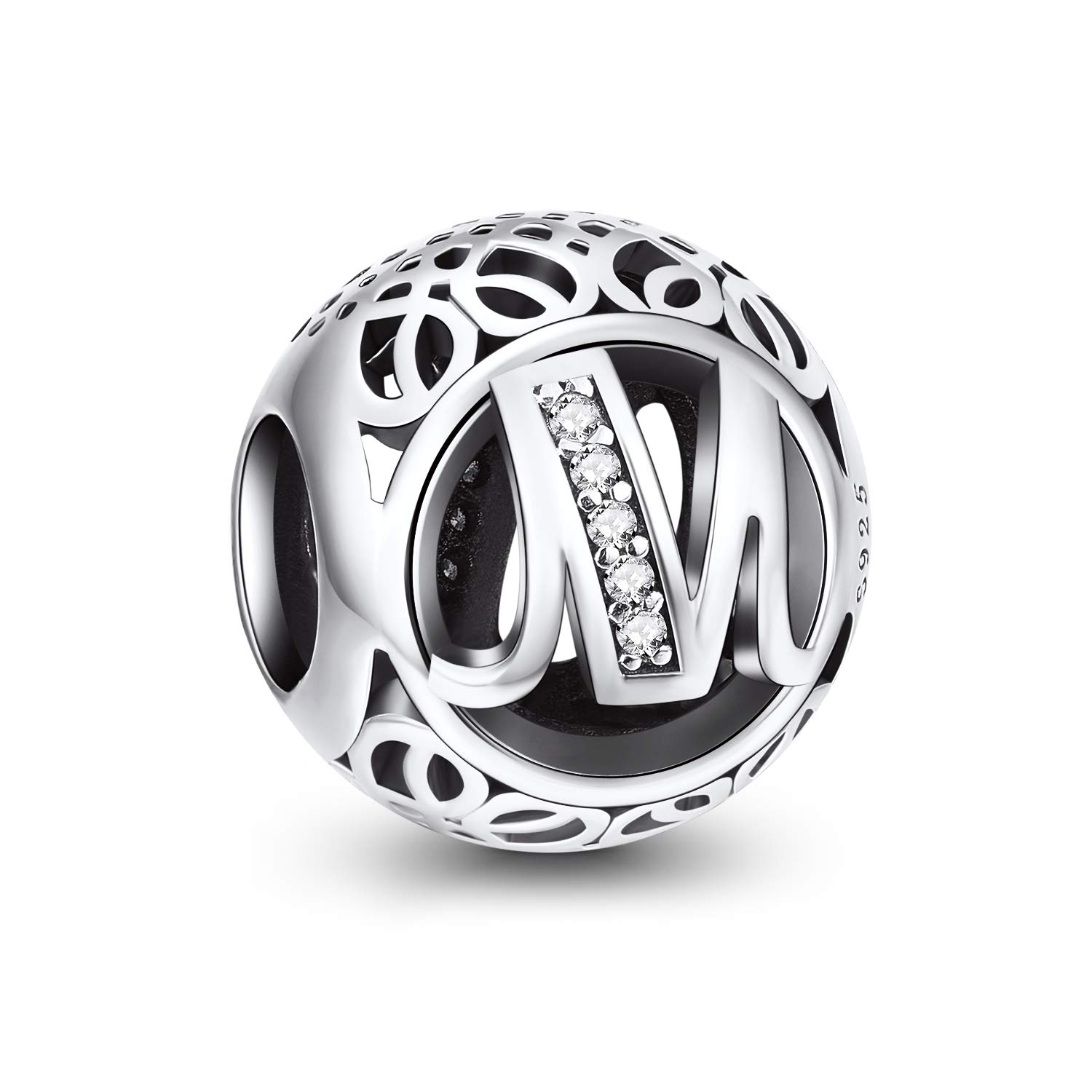NINGAN Letter Alphabet Charm 925 Sterling Silver Charms Fits European Bracelets Compatible (M)