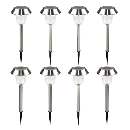 CISTWIN Pack von 8 Farbe ändern Edelstahl LED Solar Powered Garten Pathway Stake Lichter Laternen für Rasen Hof Patio Outdoor