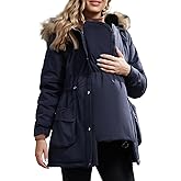 Maacie Maternity Winter Coat,3 In 1 Thickened Jacket,Fleece Lined Warm Hooded Outwear With Pockets