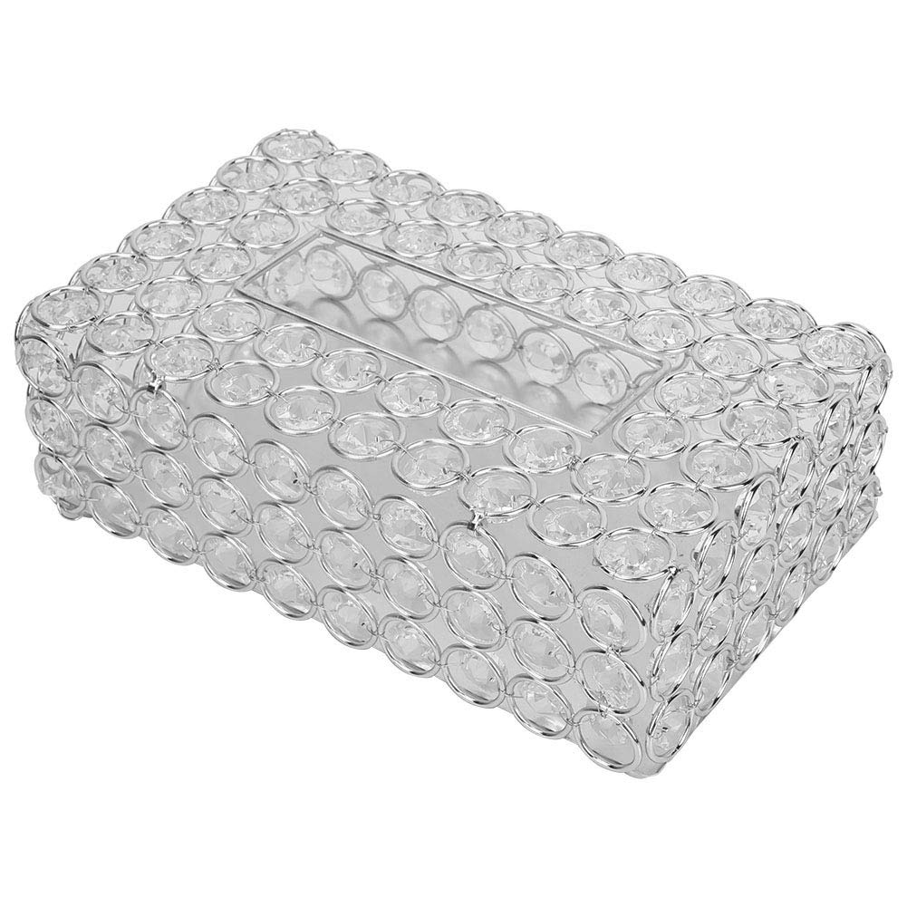 Pssopp Crystal Tissue Box Cover Rectangular Decorative Tissue Holder Napkins Holder for Elegant Home Office Car Decor (silver)
