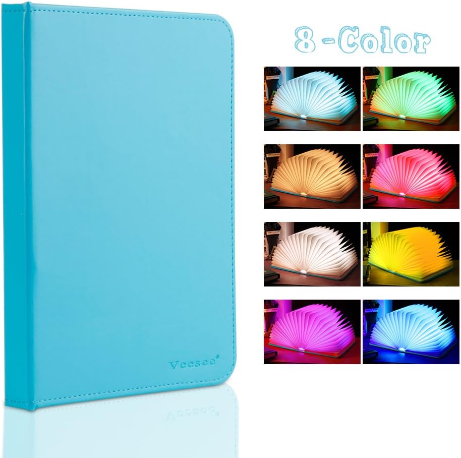 Veesee 8 Colors Folding Book Lamp,Led Book-Shaped Night Light,Rechargeable Desk Table Nightstand Bedroom Lamps,Beside Bed Lights,Birthday Thanksgiving Christmas and New Year Gifts Lamp (Blue)