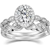 EAMTI 1.5CT 925 Sterling Silver Bridal Rings Sets Oval Cubic Zirconia Halo CZ Engagements Wedding Bands for Women Promise Rings for Her Size 4-11