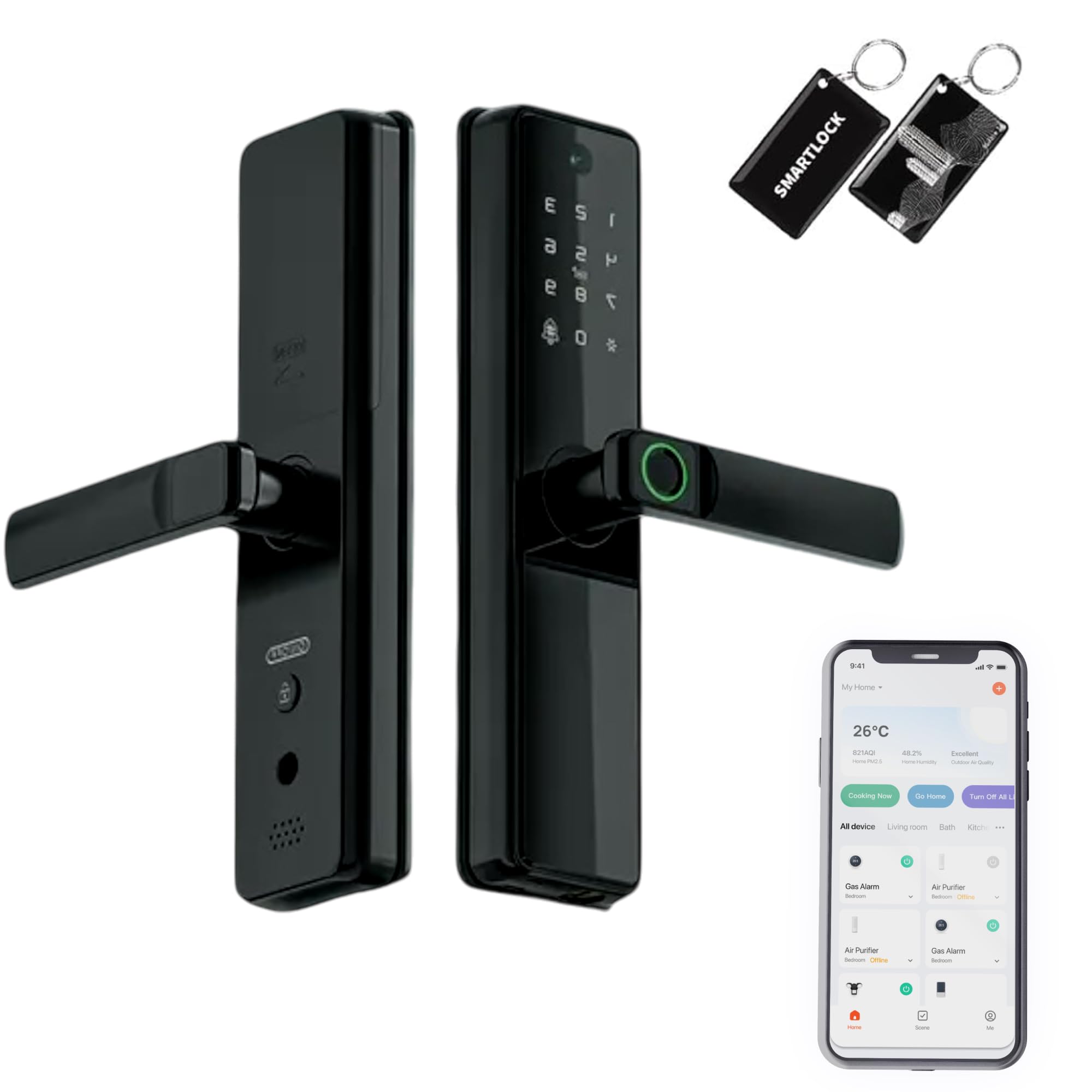 Smart Touchscreen Biometric Security Door Lock Identification Fingerprint Key Digital WiFi Electronic Touch Front Door Home Office Apartment (Black, 50/50 Mortise)