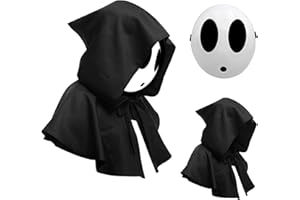 Lyxaof Shy Guy Mask Costume Halloween 2pcs Scream Anime Face Mask with Knight Cloak White Shy Guy Cosplay Mask Costumes Props