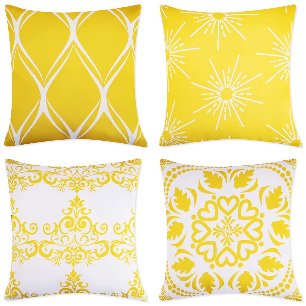 ARVOV Outdoor Waterproof Throw Pillow Covers, Tropical Plants Waterproof Cushion Cover, Waterproof Cushion Case for Outdoor Patio Garden Blench Tent Living Room and Sofa - 18 x 18 Inches (Yellow)
