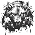 Peeking Wild Wolf with Paws Decals for Car, 3D Popping Animal with Black and White, Wolf Claw Graphic Decal, Decals for Men Boys, Suitable for Car Vehicle Bike Van RV (Monochrome)