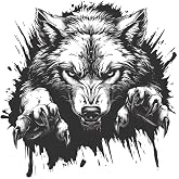Peeking Wild Wolf with Paws Decals for Car, 3D Popping Animal with Black and White, Wolf Claw Graphic Decal, Decals for Men Boys, Suitable for Car Vehicle Bike Van RV (Monochrome)