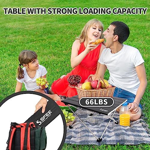 Sfee Folding Camping Table - Portable Table Pliante Camping Ultralight Aluminum Camp Table Lightweight Compact Roll Up Picnic Table for Outdoor Hiking BBQ Kitchen Fishing Beach with Carry Bag (Black)