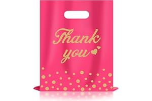 YGSEPCC 100 Pcs Thank You Bags Shopping Bags for Small Business, 1.57 Mil Thick 9x12In Gift Bag, Plastic Merchandise Bags with Handle for Stores Boutique, Clothes (Pink)
